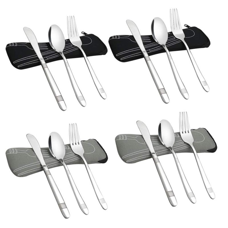 Begale 4-Set Stainless Steel Camping Flatware for Student, Traveling Knives Forks Spoons with Case - Image 1